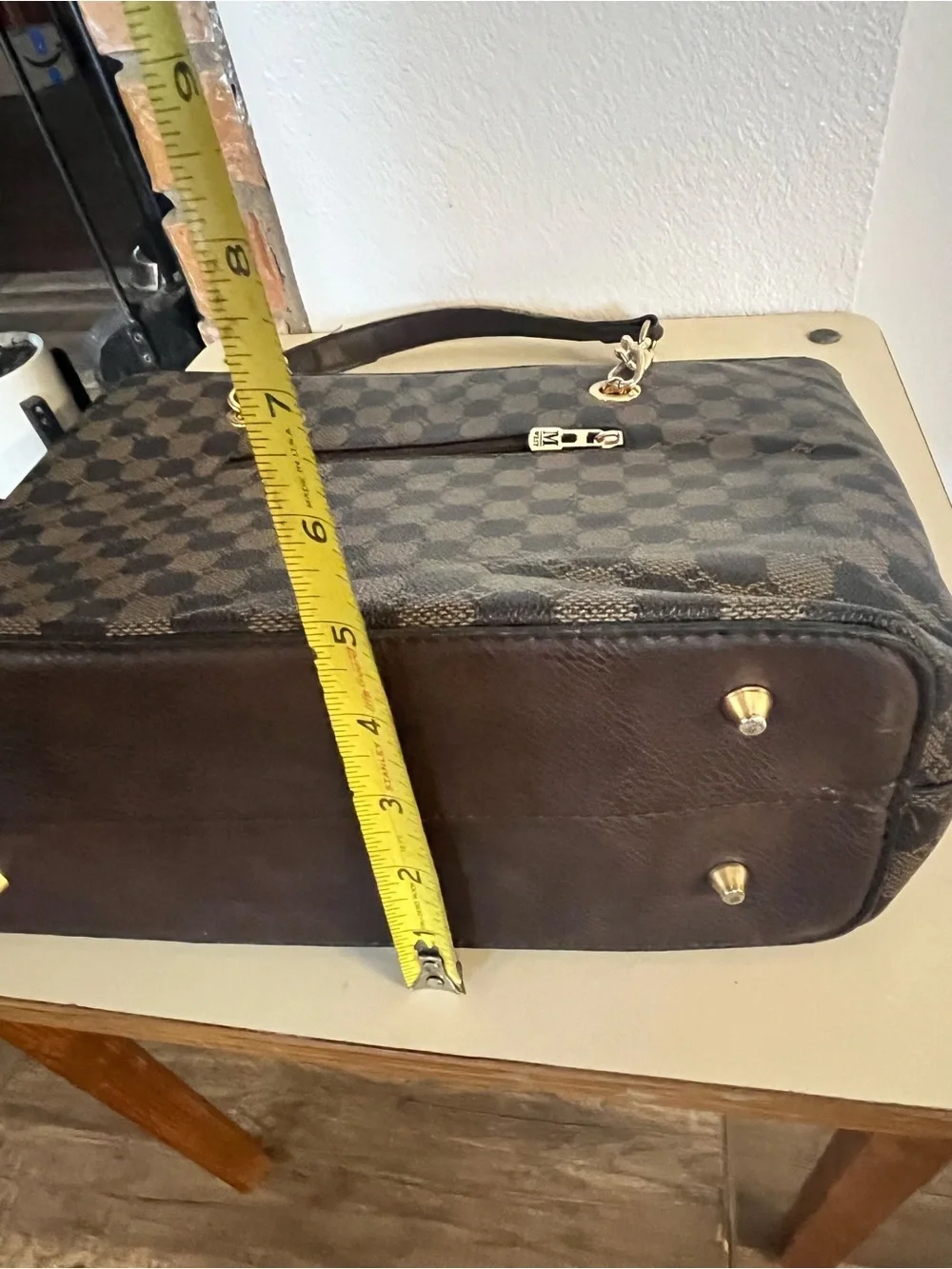 Montana West Brown Checker Tote with Gold Chain Straps
